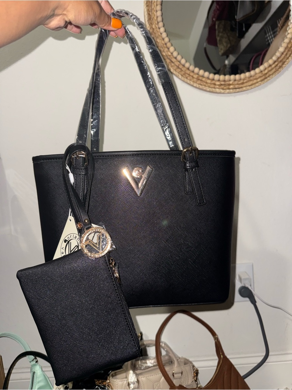 Valentino Orlandi Black Tote with Matching Pouch